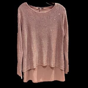 Milano Dusty Rose Tunic Sweater Sequins Layered Size XL